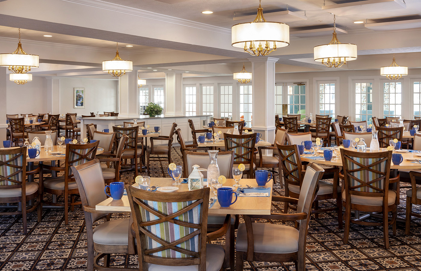 Dining room with seating area.