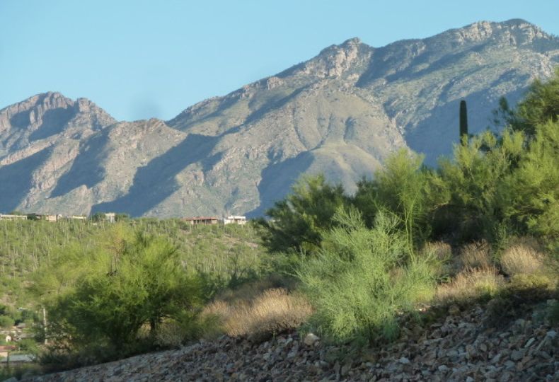 A view of mountains and a canyon. 