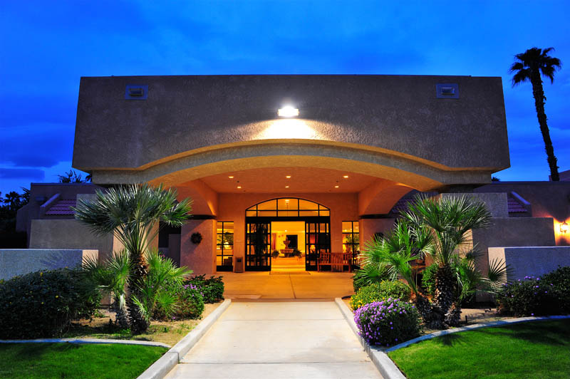 Exterior at night.