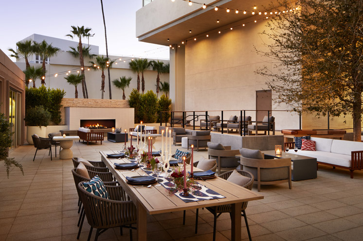 A patio area at The Watermark at Westwood Village.