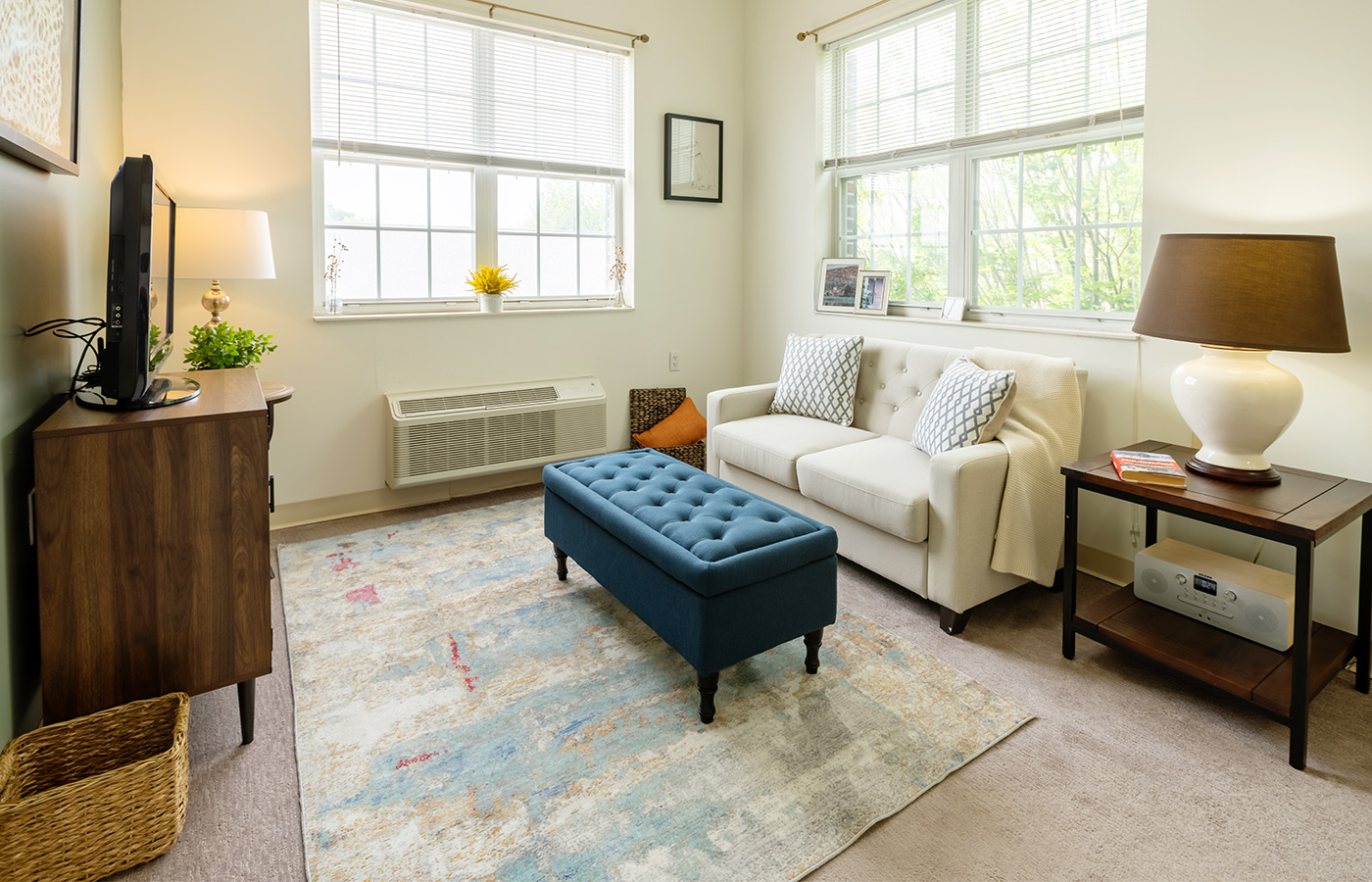 A fully furnished living room.