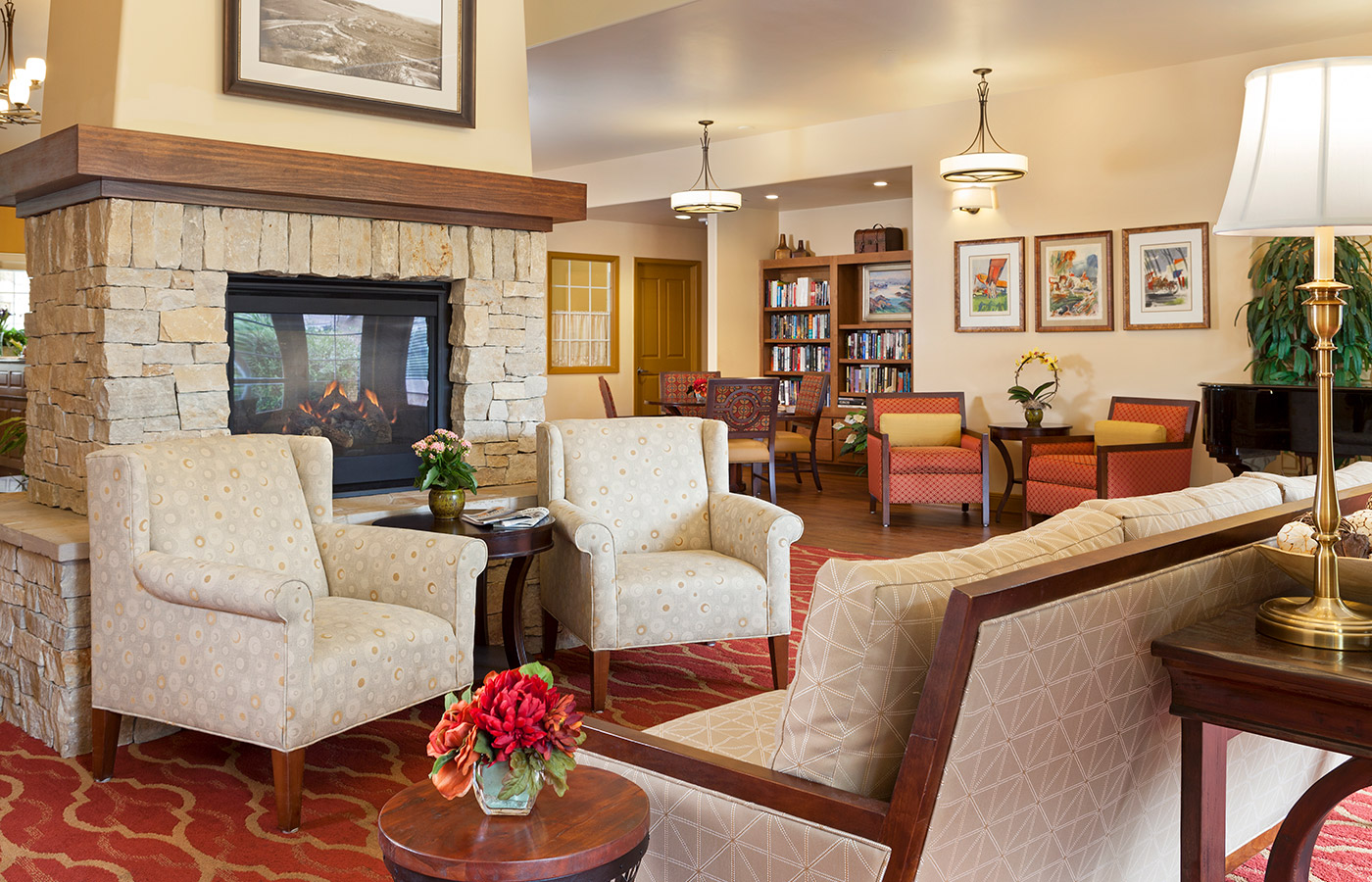 The lobby at The Cottages of Carmel.