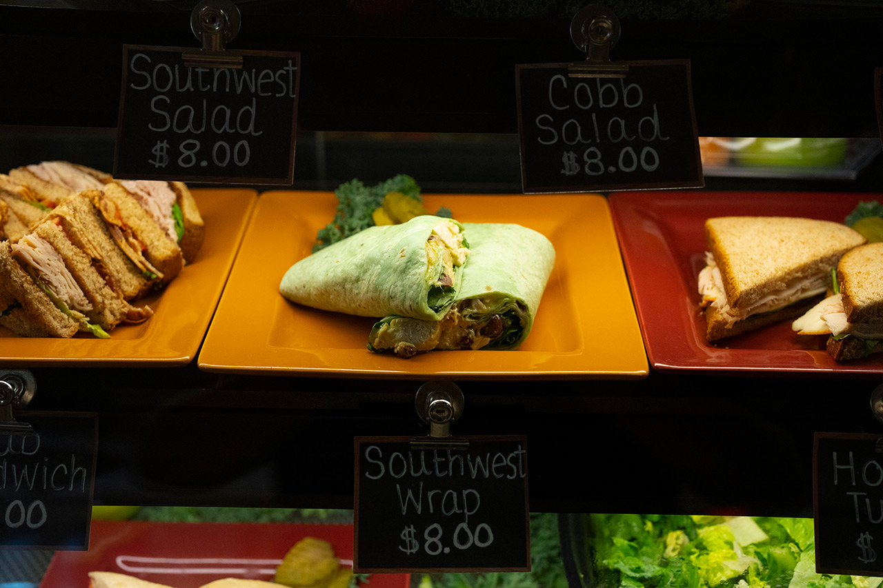Food in the bakery counter at the cafe in The Fountains at La Cholla.