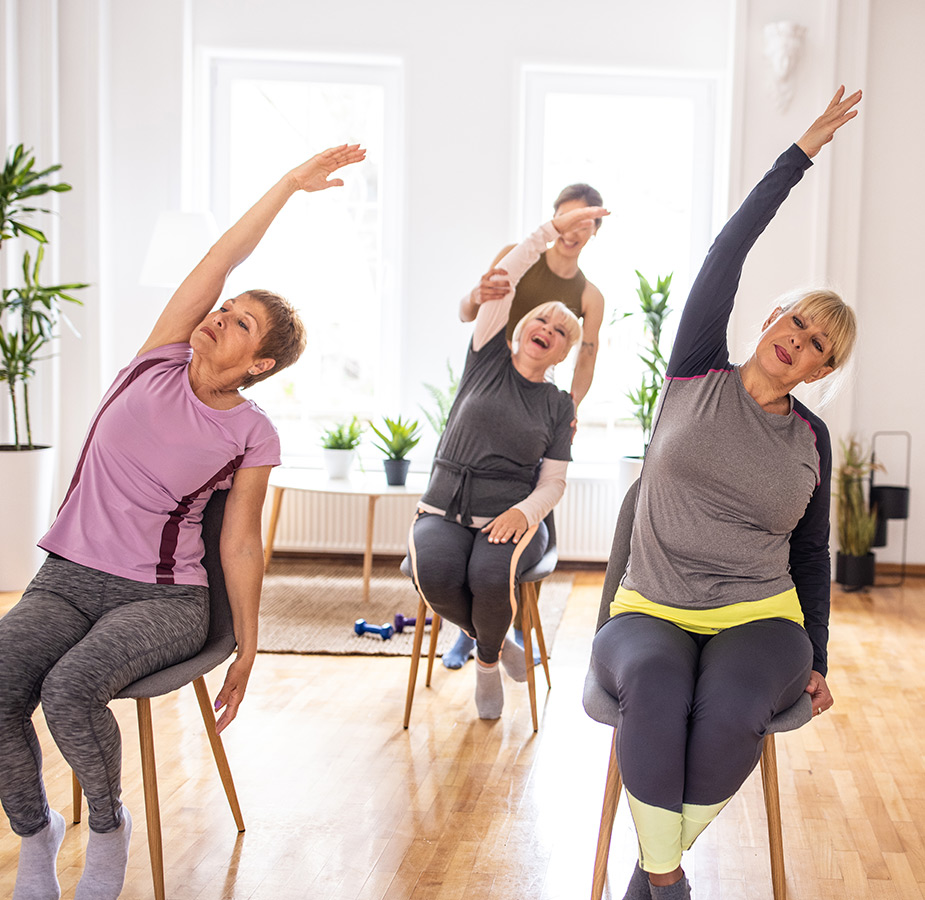 Residents are practicing yoga.