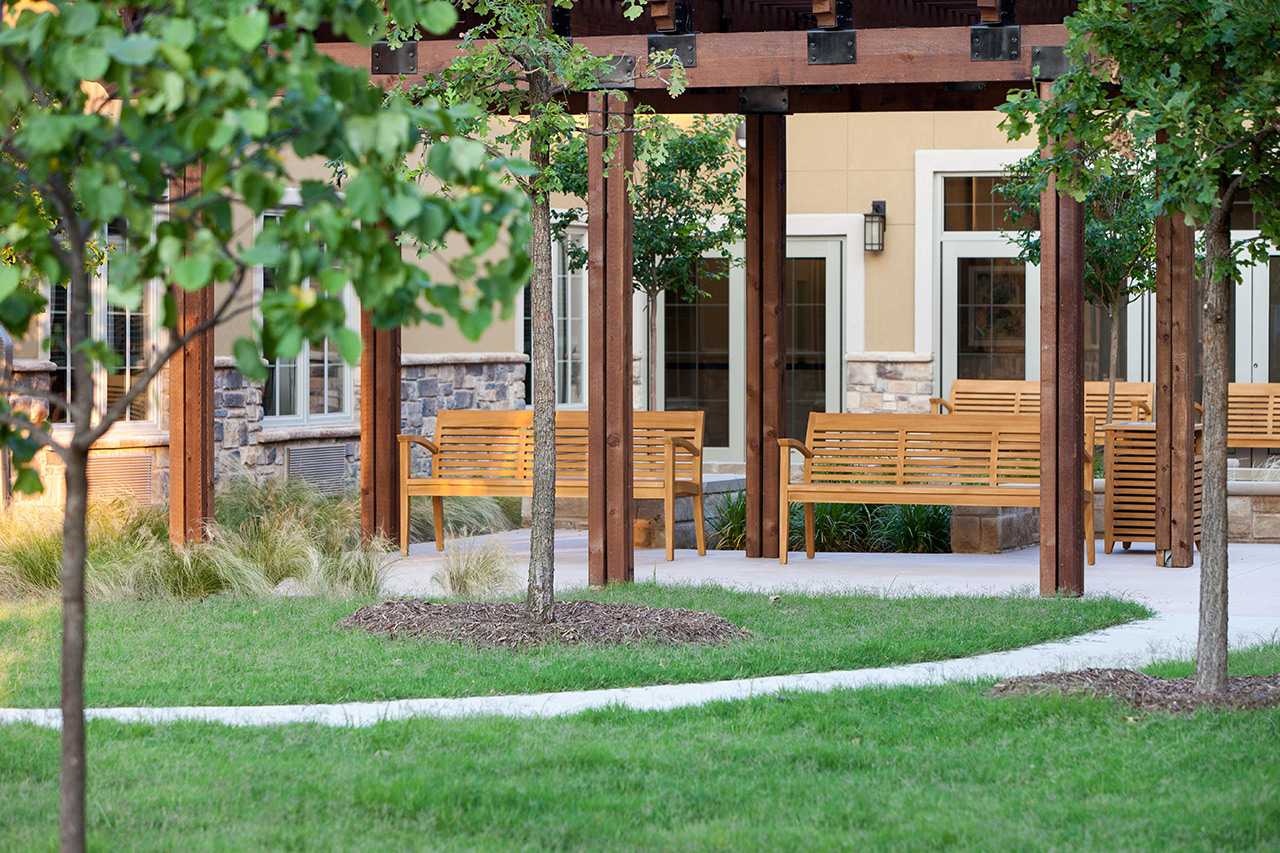 Parkview in Frisco courtyard with trees.