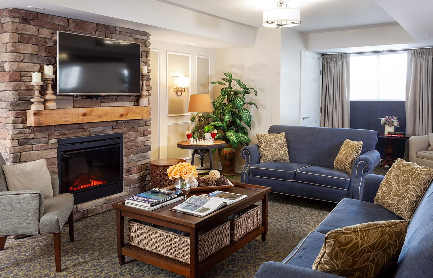 Fully furnished living room space.