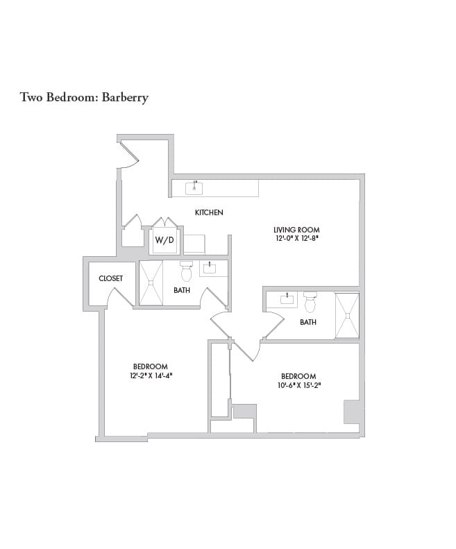 Senior living two bedroom floor plan for The Watermark at Houston Heights.