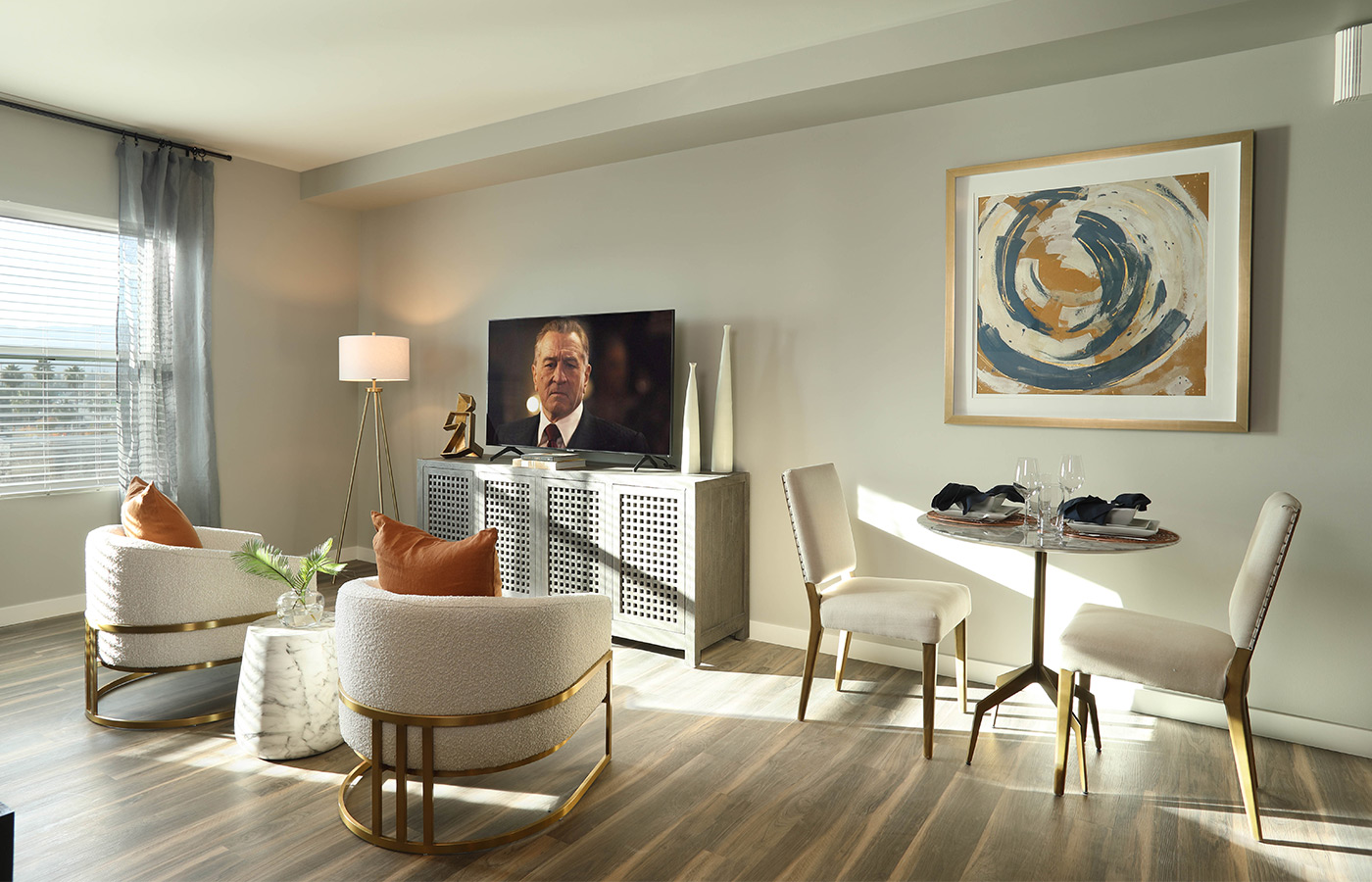 A fully furnished modern living room.