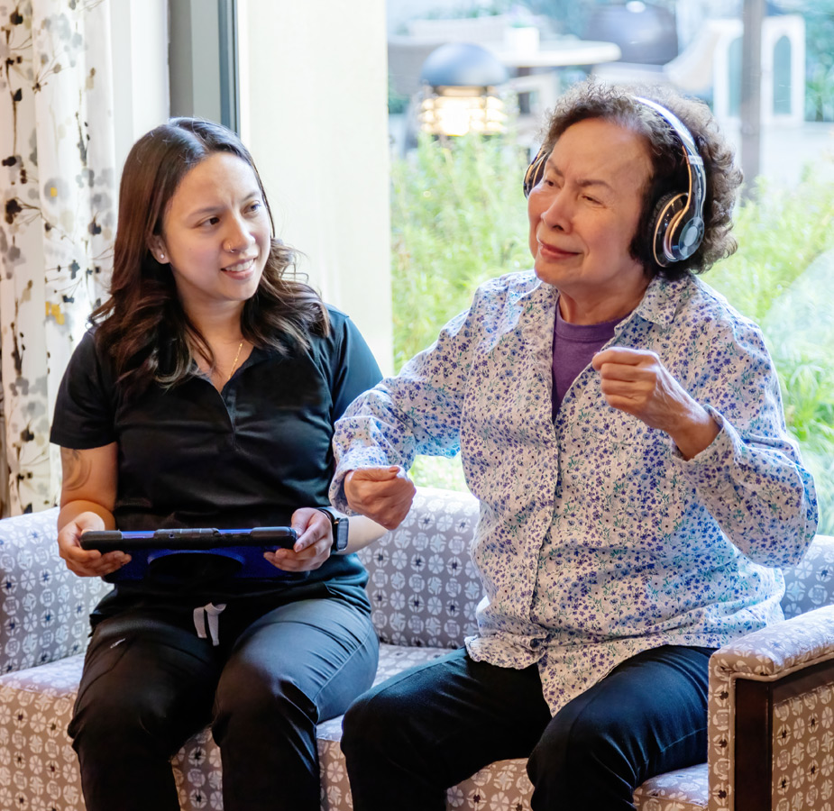 A person with a headset on.