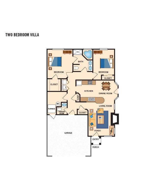 Two bedroom villa floor plan for The Legacy at Park Crescent. 