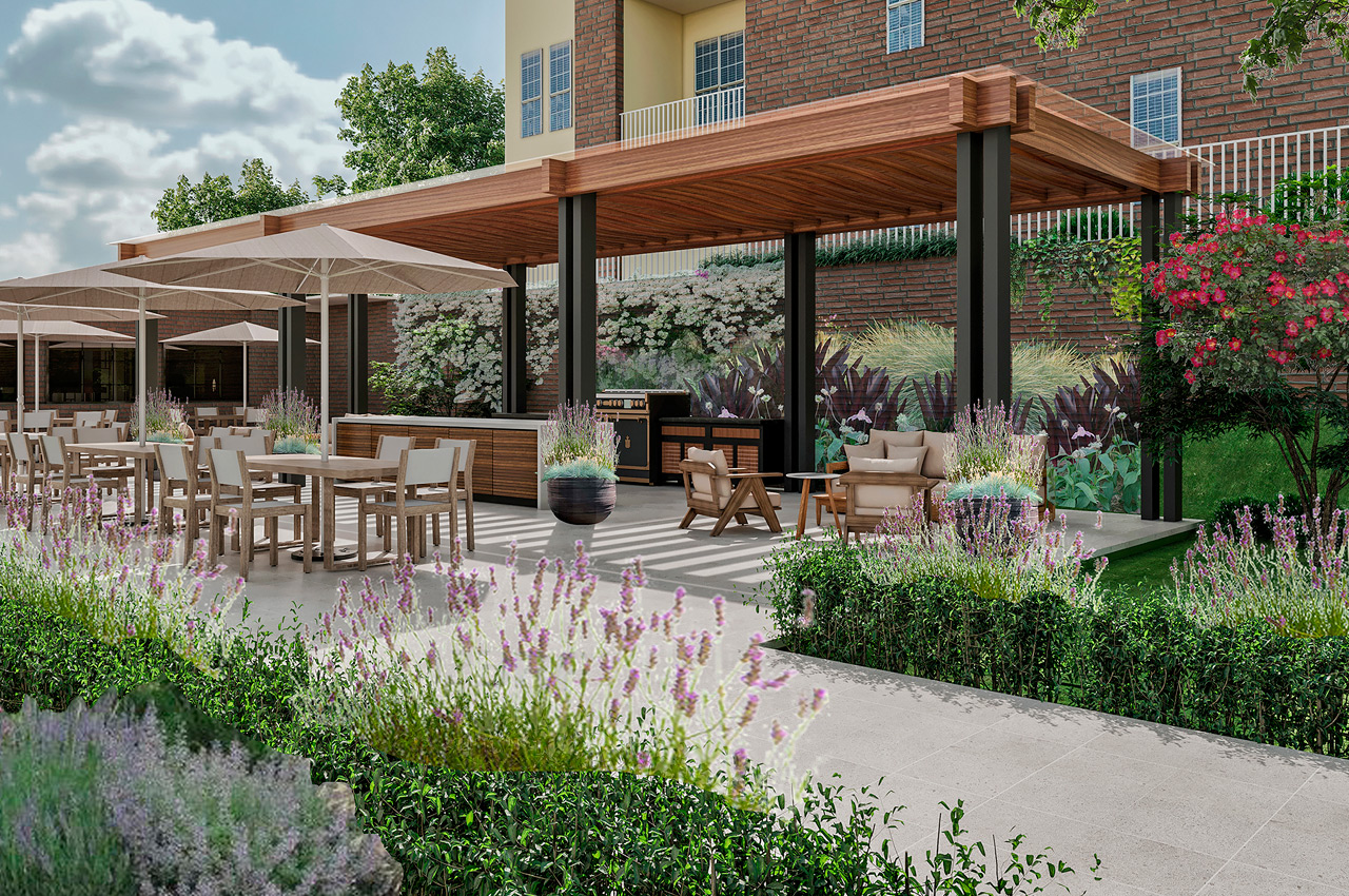 Outside patio at Watermark at Broadway Cityview.