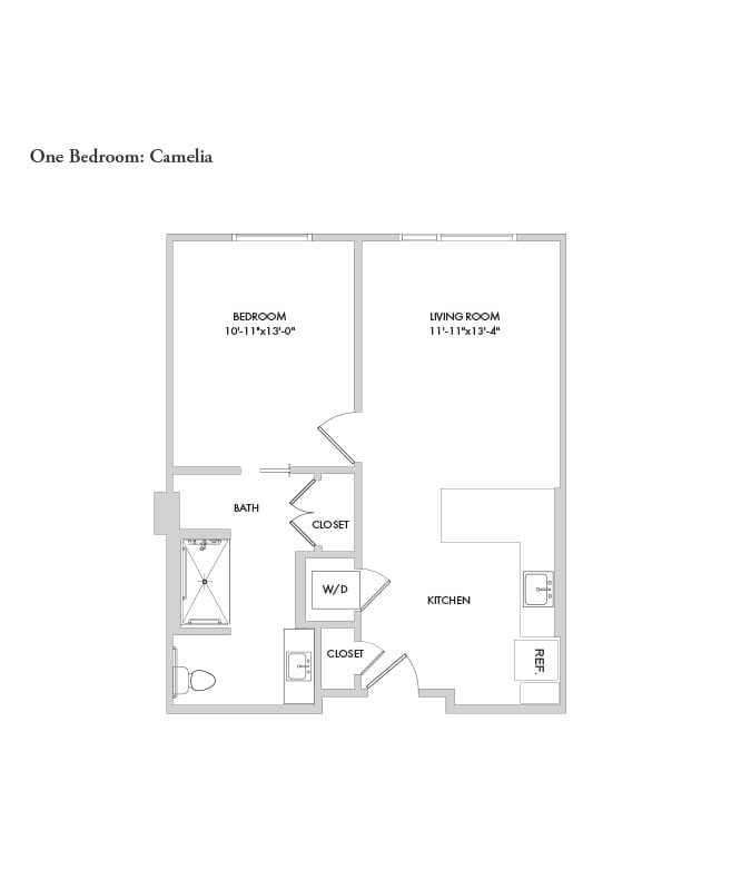Senior living one bedroom floor plan for The Watermark at Houston Heights.