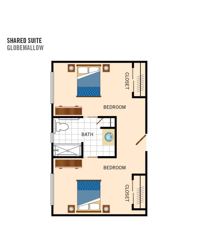 Shared suite floor plan for memory care and assisted living at the hacienda at The Hacienda at the River.