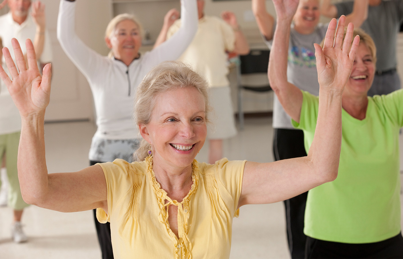 Residents in a fitness class. 