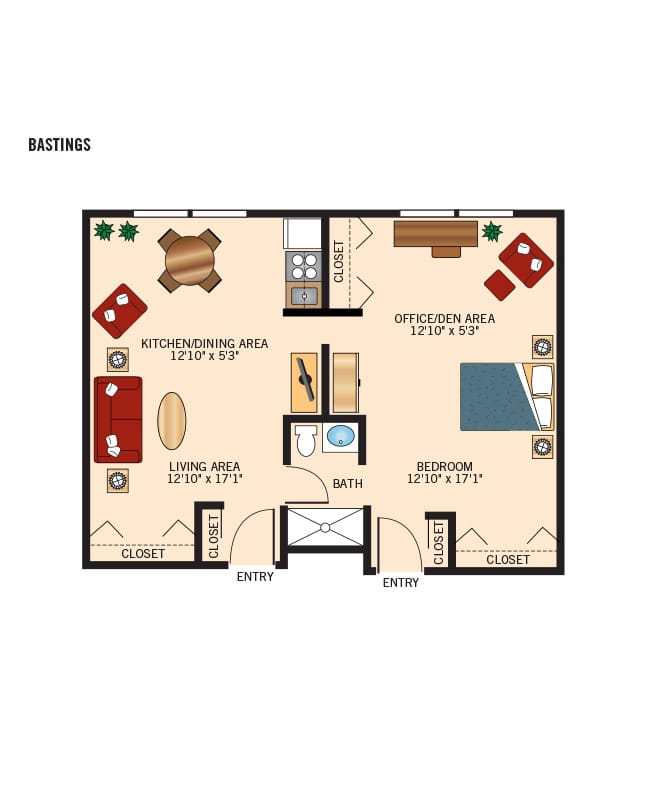 Assisted Living one bedroom floor plan for The Fountains at Crystal Lake.
