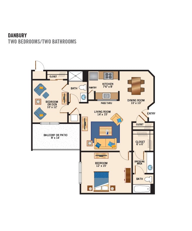 Independent living two bedroom floor plan for The Watermark at Bellingham.