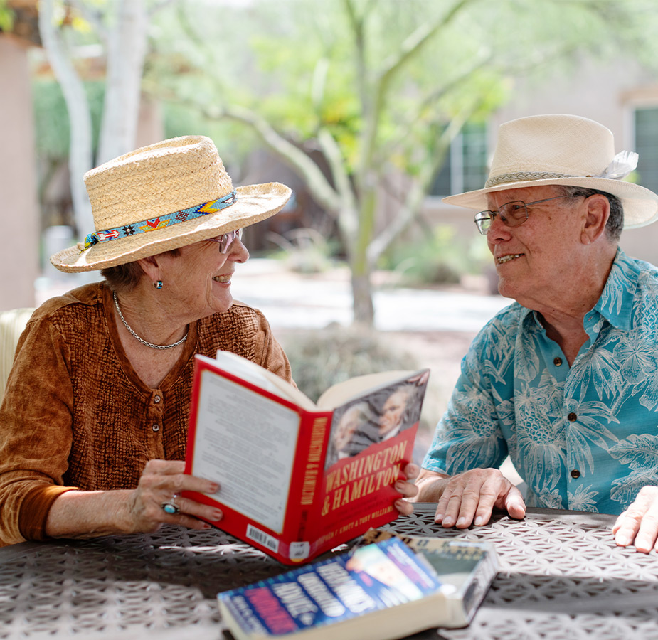 People talking about a book.