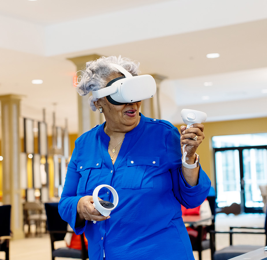 A person with a VR headset on.