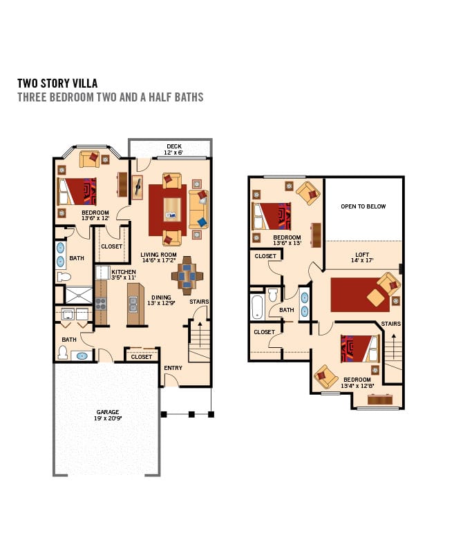 A three bedroom villa floor plan for The Legacy at Fairways.