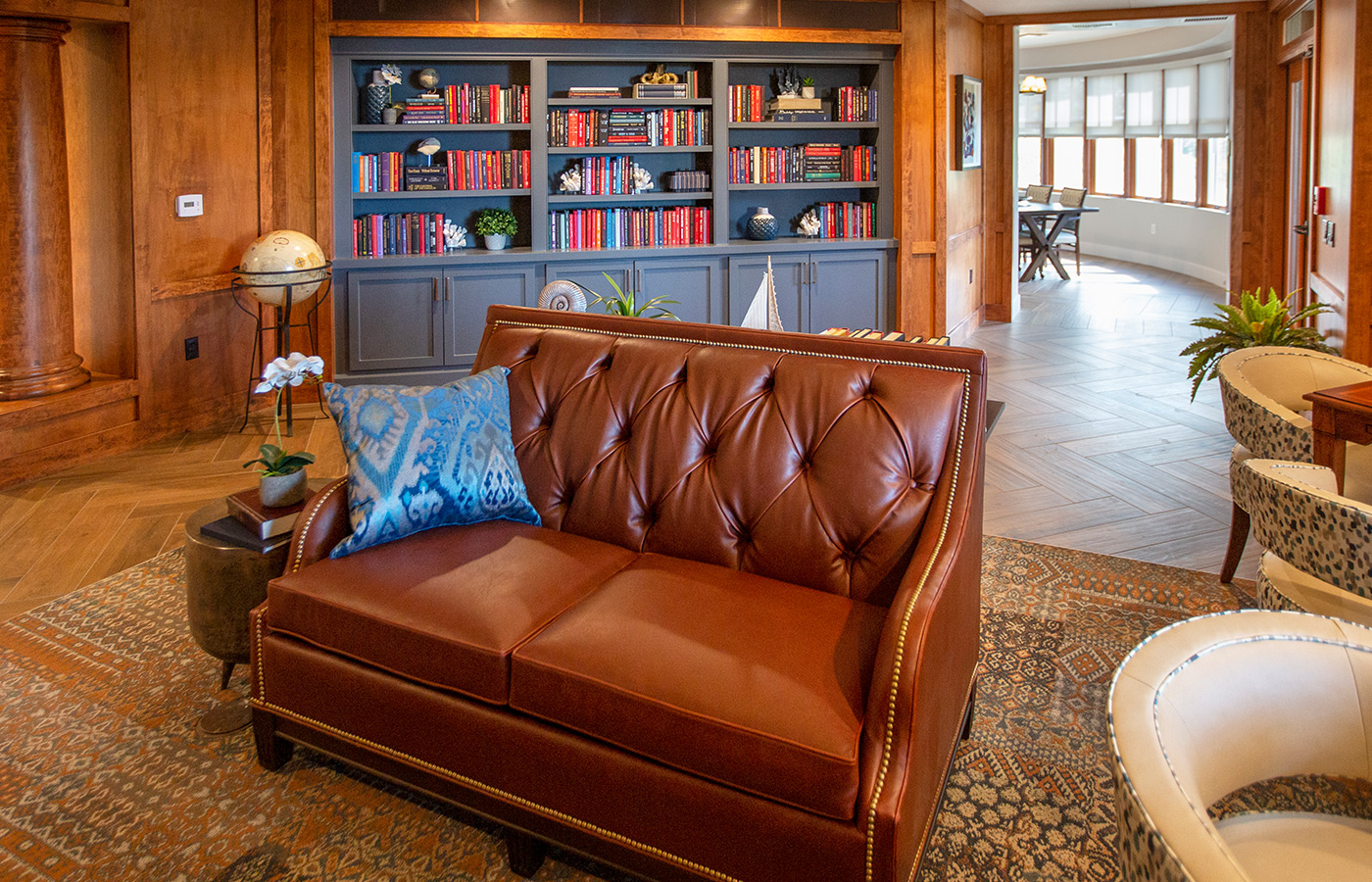 The library with books on the shelf.