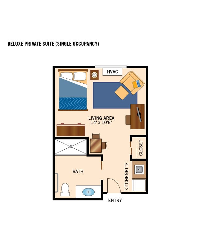 Assisted Living Memory Care private suite floor plan for The Legacy at Maiden Park.