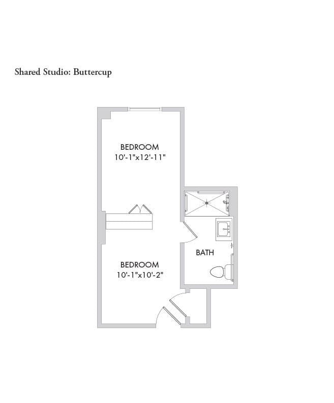 Memory care shared room floor plan for The Watermark at Houston Heights.