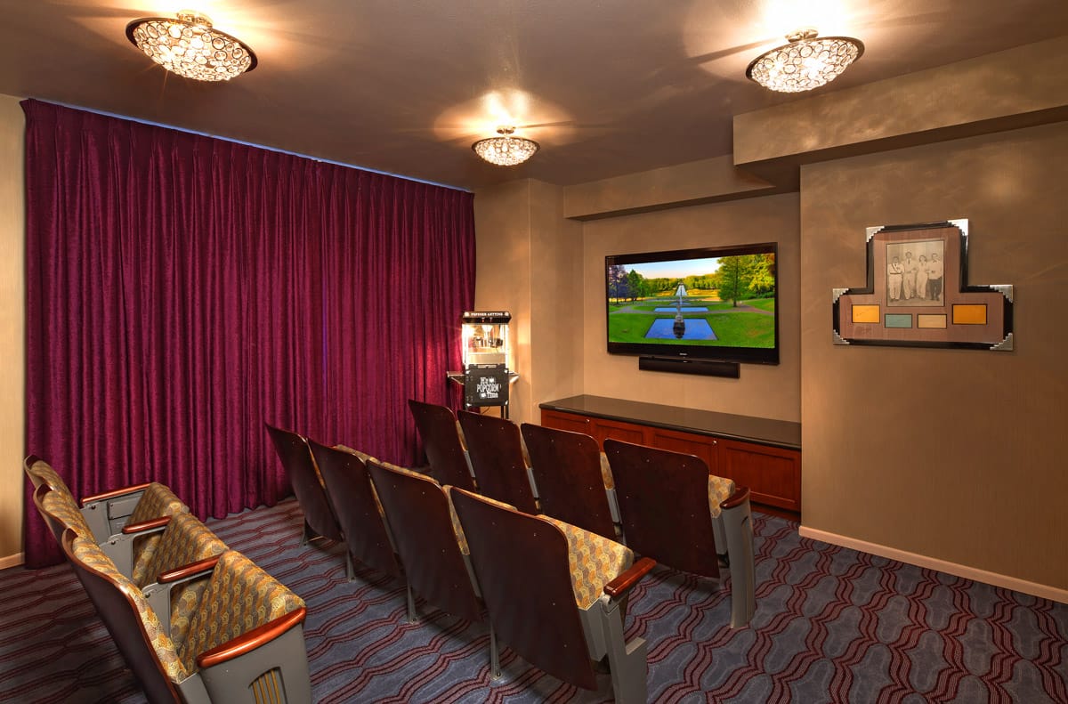 theater area with chairs lined up facing tv