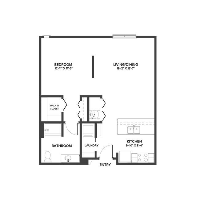 An Independent living suite with open floor plan.