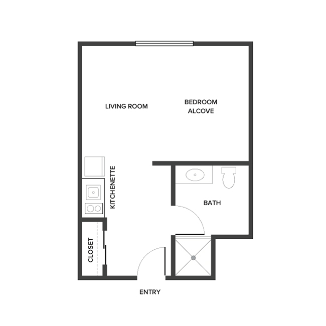 An assisted living floor plan with a studio.