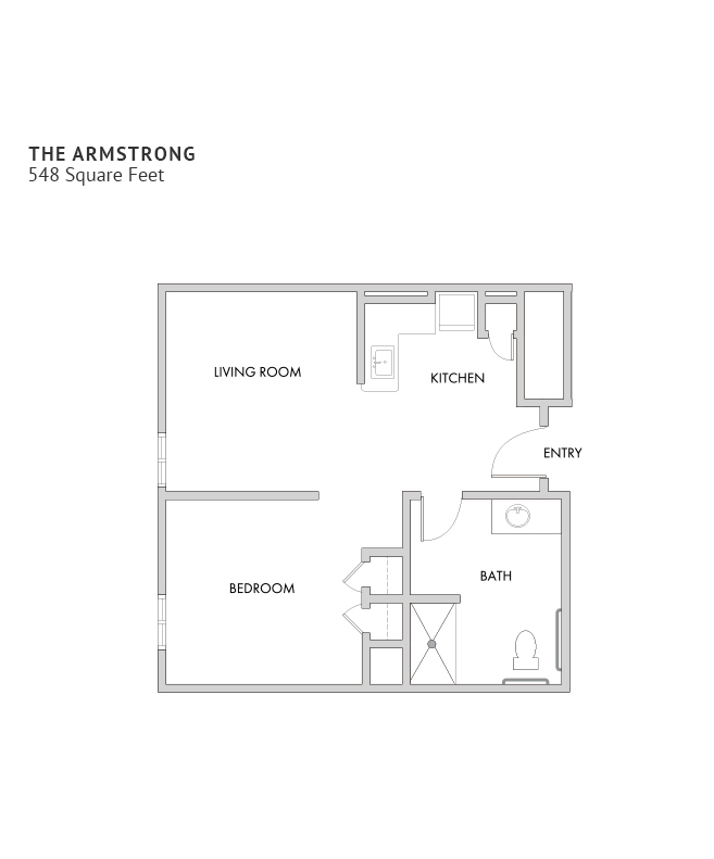 A one bedroom floor plan with approximately 548 square feet.