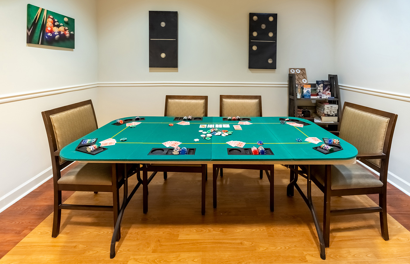 A gaming table for playing cards.
