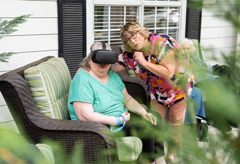 A person with a VR headset on.
