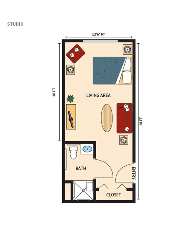 Memory Care studio floorplan.