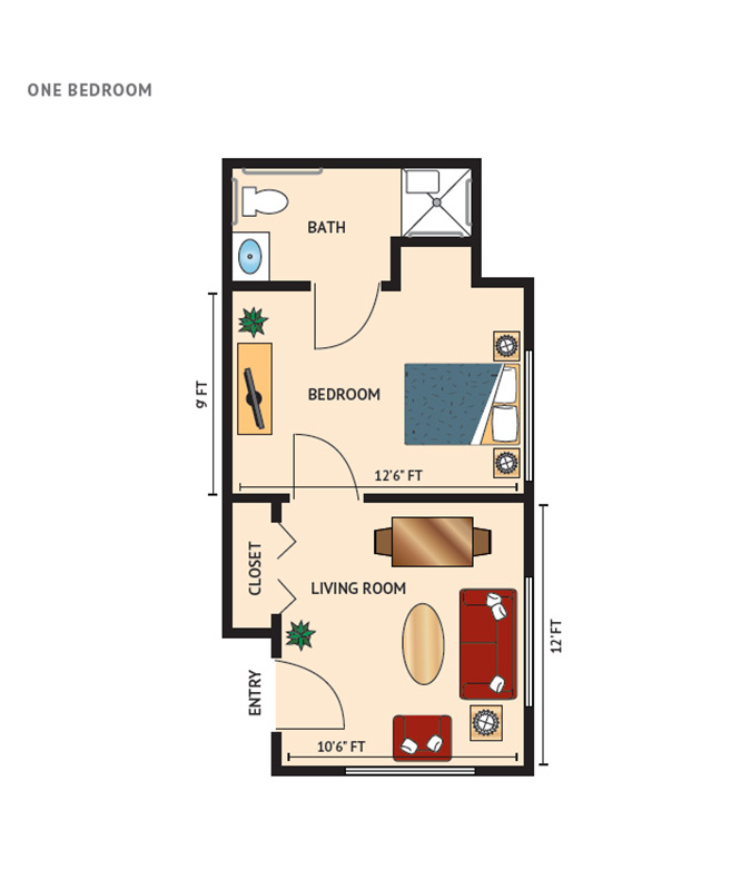 Personal Care 1 bedroom floorplan.