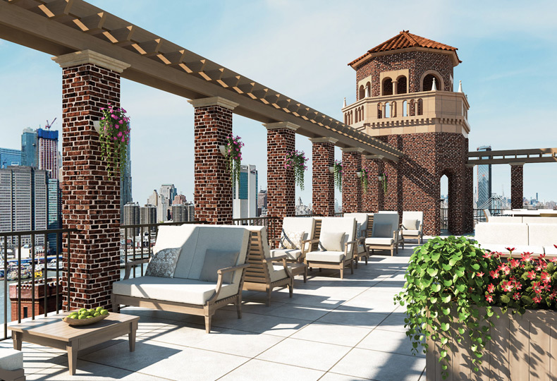 Rooftop terrace at The Watermark at Brooklyn Heights.
