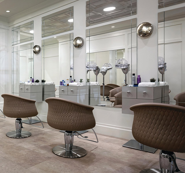 Rows of seats at the Indulge Salon and Spa.