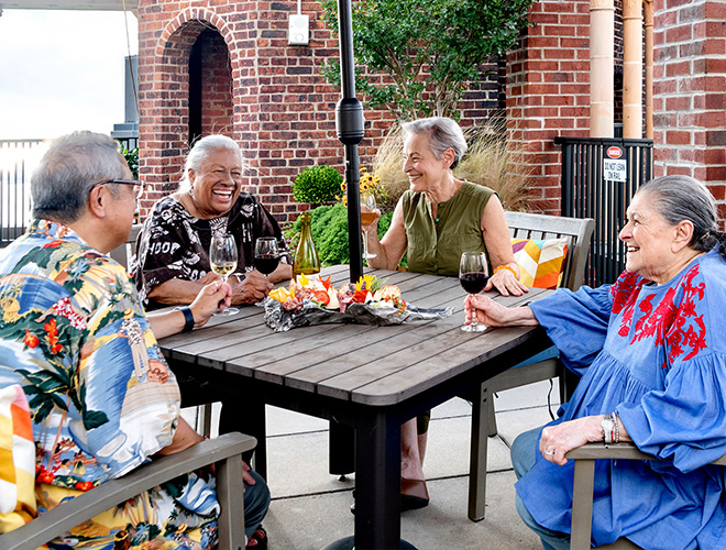 A group of residents are on the rooftop.
