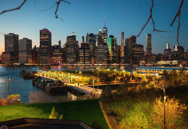Brooklyn Heights promenade at night.