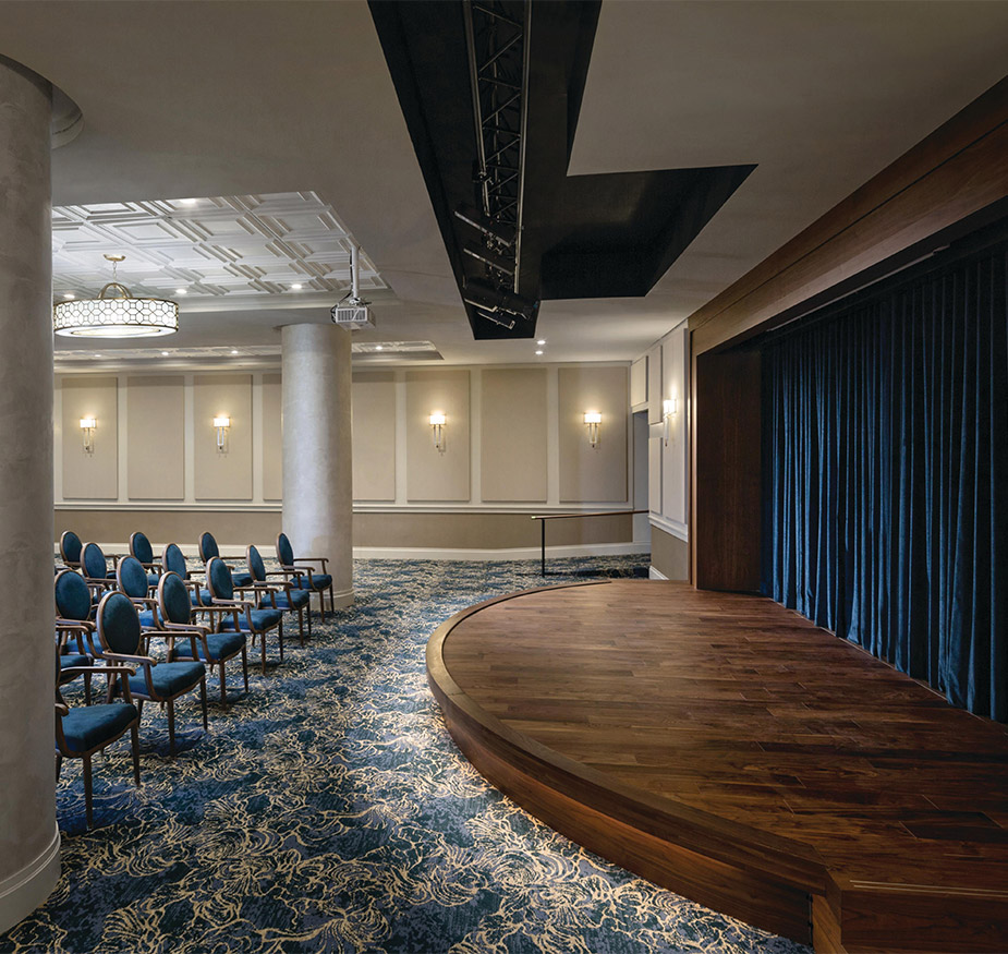 Performance center stage and curtains at The Watermark at Brooklyn Heights.