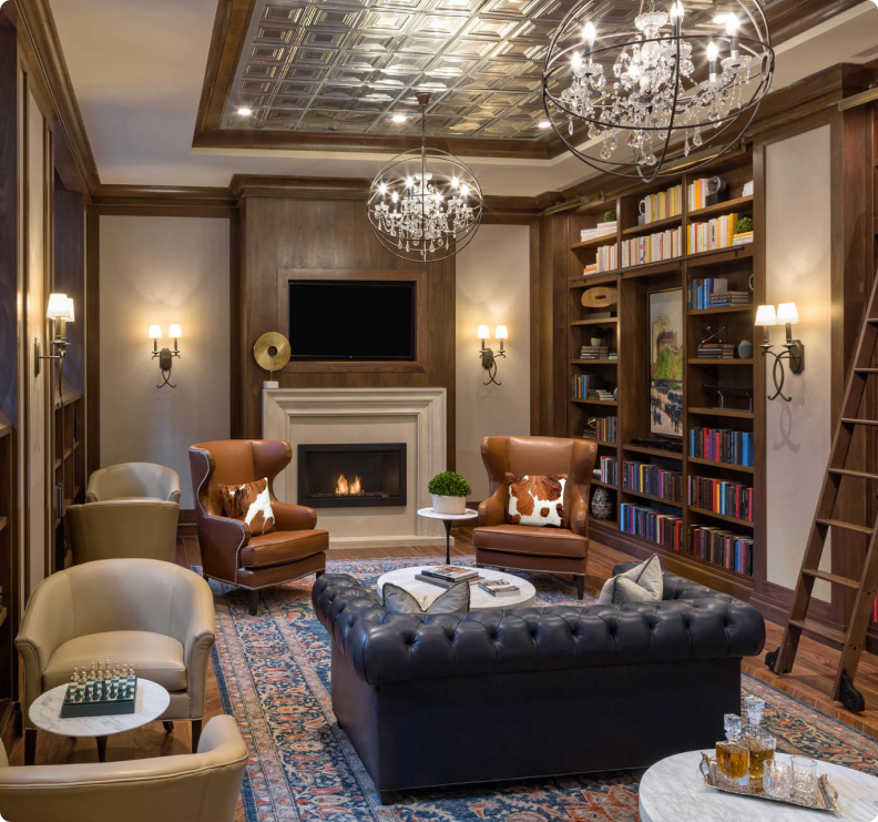 Library and wine bar at The Watermark at Brooklyn Heights.