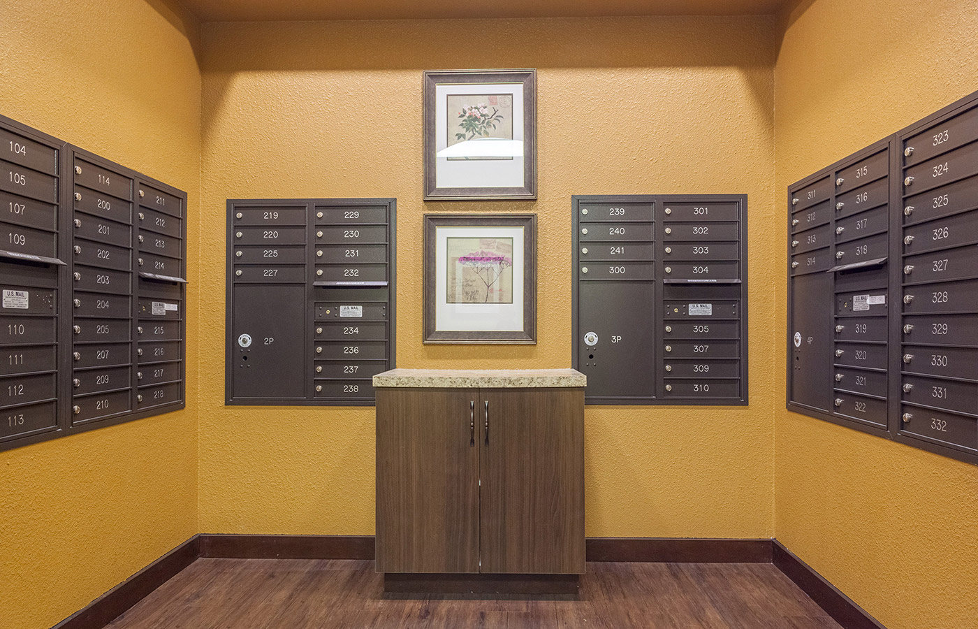 The mail room in Caliche Senior Living.