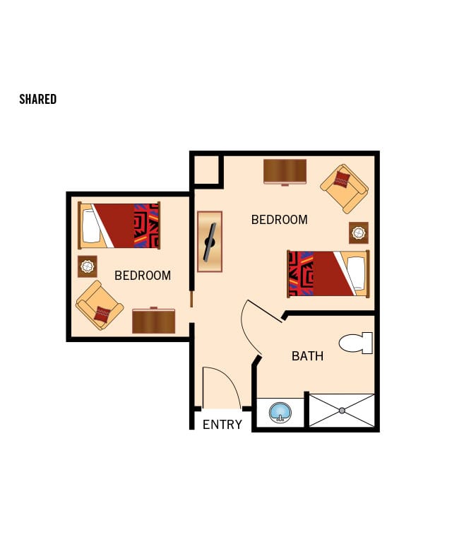Memory care shared room floor plan.
