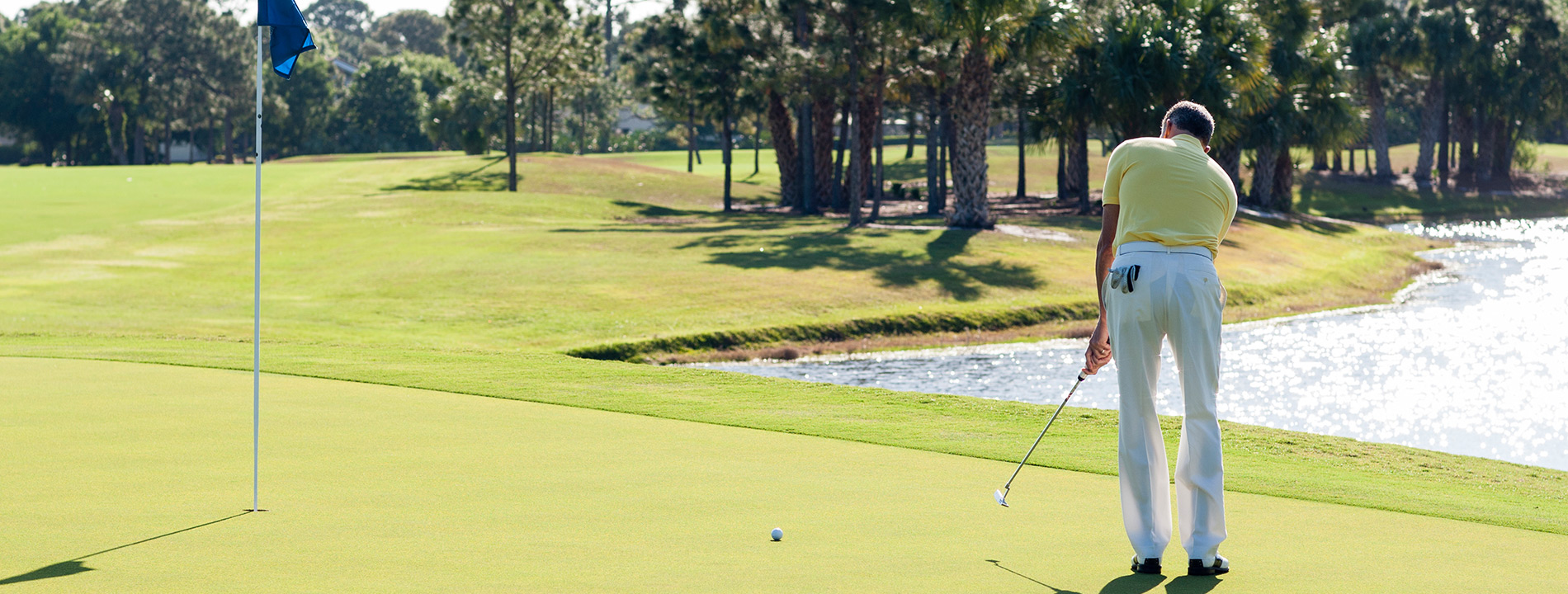 A resident is golfing.