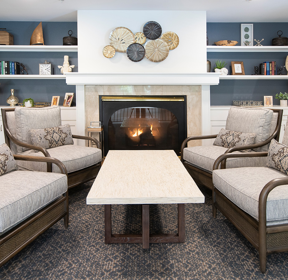 Sofas by a fireplace.