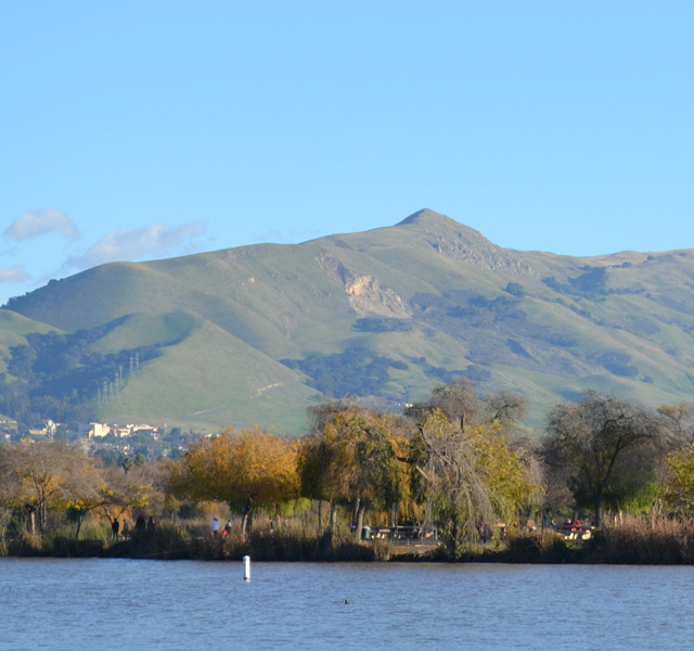 Mountain by a lake.