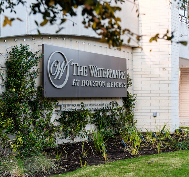 The Watermark at Houston Heights exterior sign.