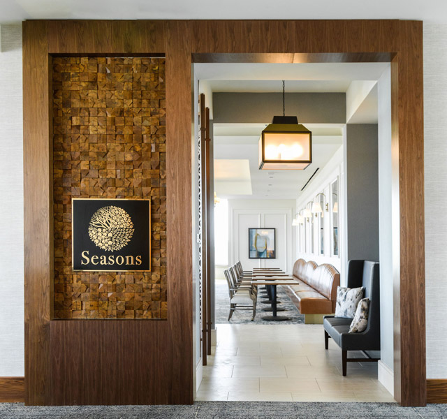 The front entrance of a restaurant at The Watermark at Houston Heights.