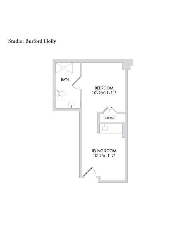 Senior living studio floor plan for The Watermark at Houston Heights.