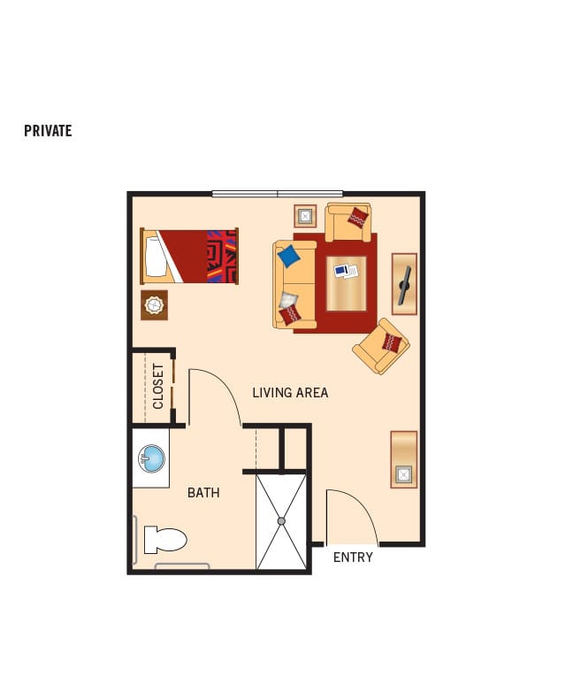 Memory care private bedroom floor plan, Joshua Springs Senior Living