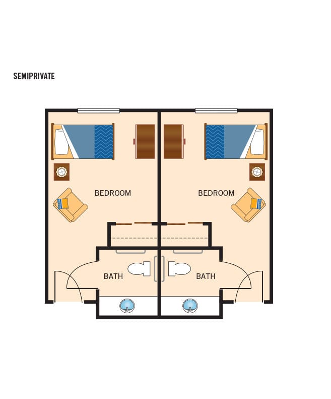 Memory care semi-private bedroom floor plan, Joshua Springs Senior Living